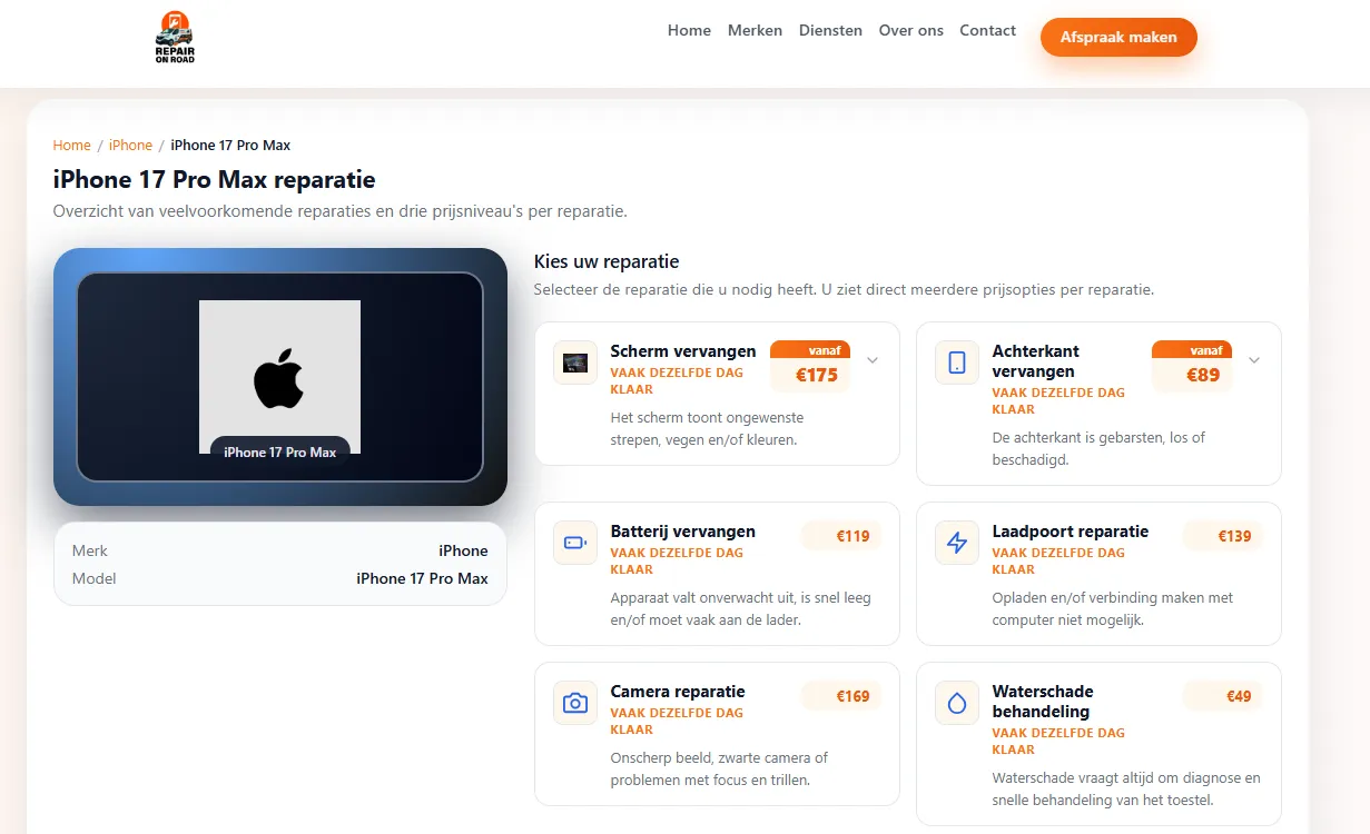 Screenshot 2 of RepairOnTheRoad.nl